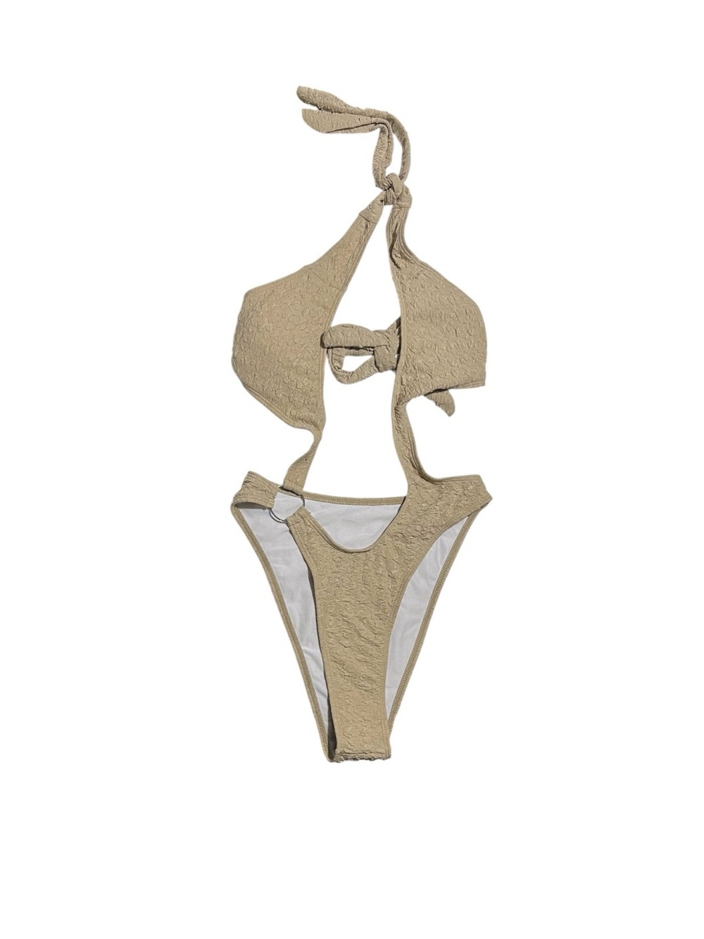 NWT Micas Textured Halter Cutout One-Piece Swimsuit in Beige